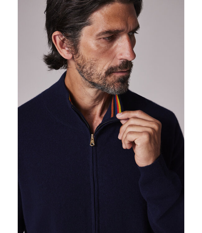 PAUL SMITH Cardigan en cachemire bleu marine à fermeture éclair intégrale