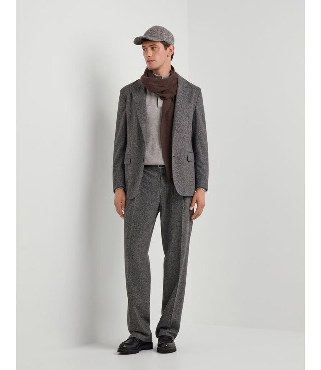 CANALI Wool and Cashmere Mock-Neck Sweater With Zipper and Lambskin Details