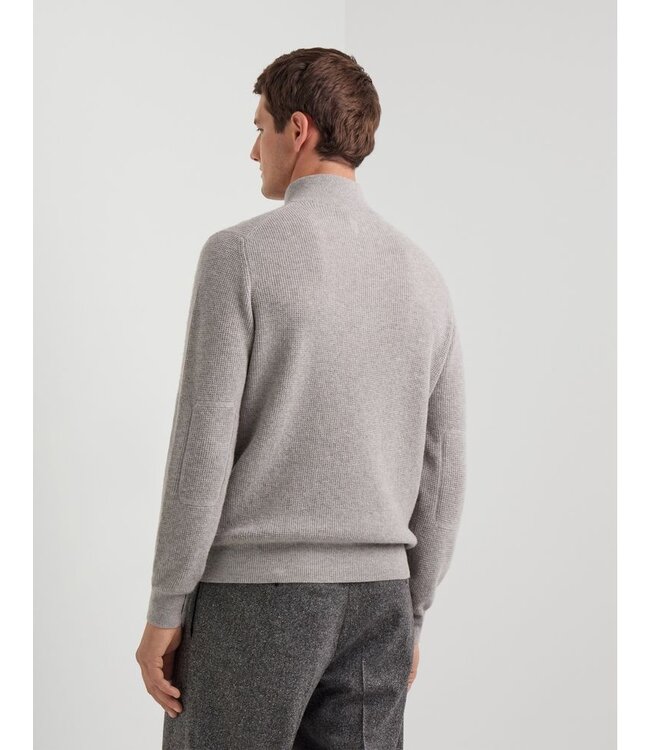 CANALI Wool and Cashmere Mock-Neck Sweater With Zipper and Lambskin Details