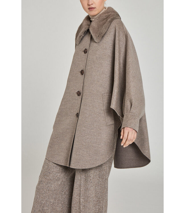 Manzoni24 Loro Piana cashmere fabric cape with mink trimming