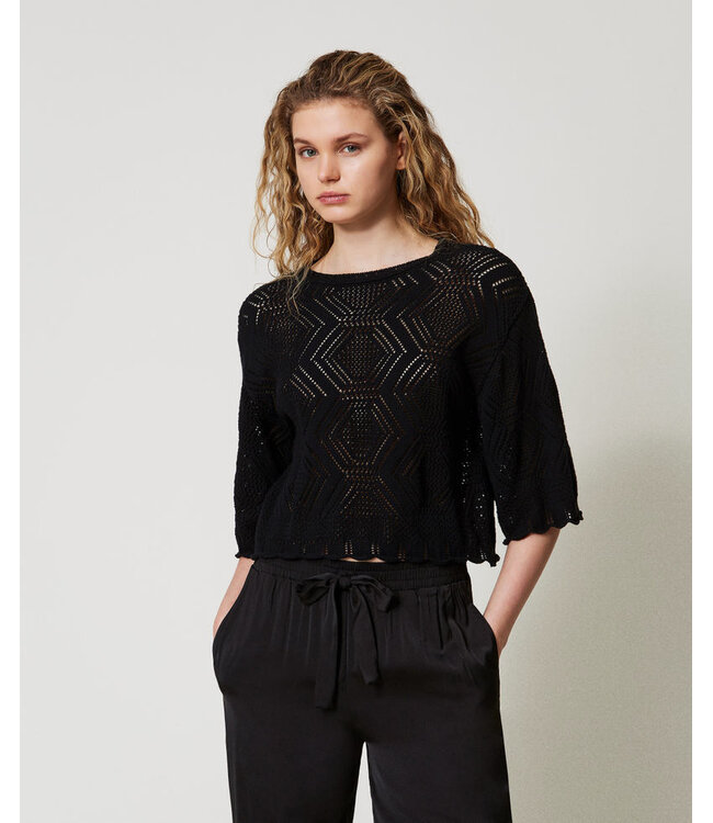 TWINSET Pull en maille ajourée à col rond