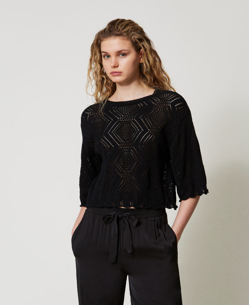 Crew neck openwork knit jumper