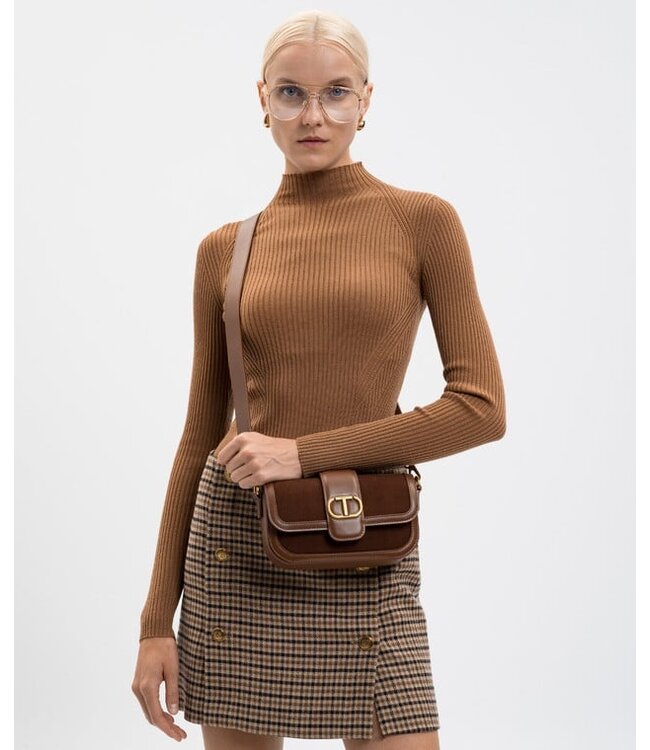 TWINSET Brown suede bag with logo