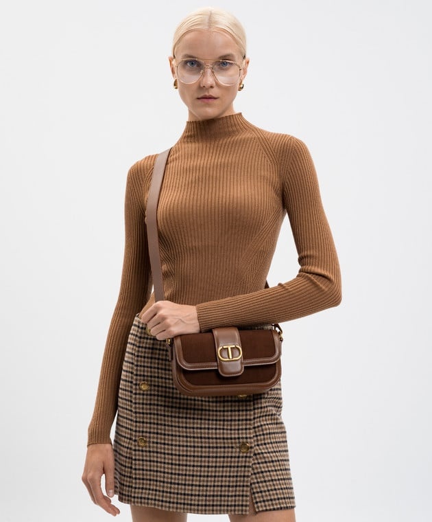 Brown suede bag with logo