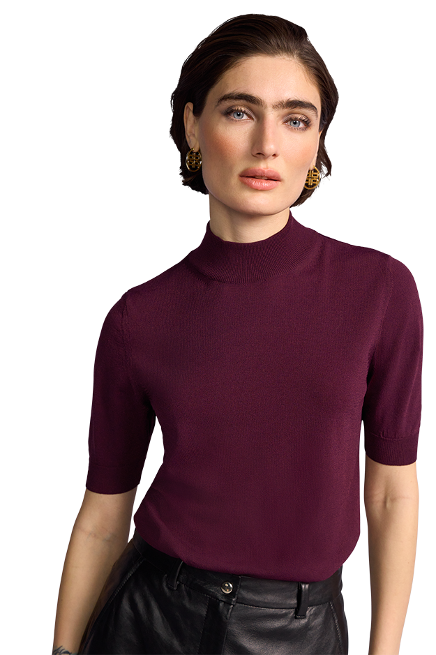 Short Sleeve Crew Neck Pullover in Morello