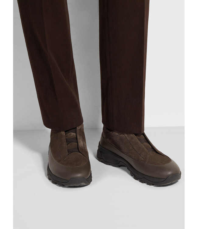 ZEGNA Baskets Monte en cuir marron et daim Triple Stitch™