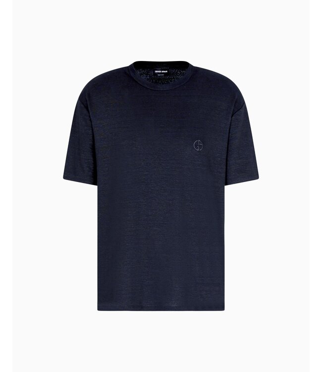 GIORGIO ARMANI T-shirt à col rond en lin extensible
