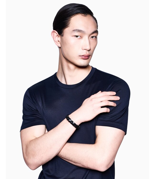 GIORGIO ARMANI Bracelet en argent massif et cuir tressé