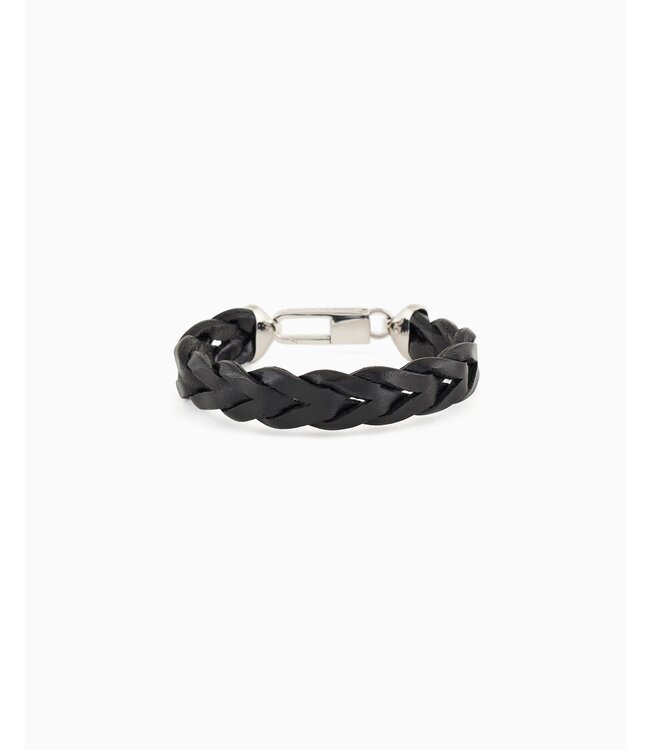 GIORGIO ARMANI Bracelet en argent massif et cuir tressé