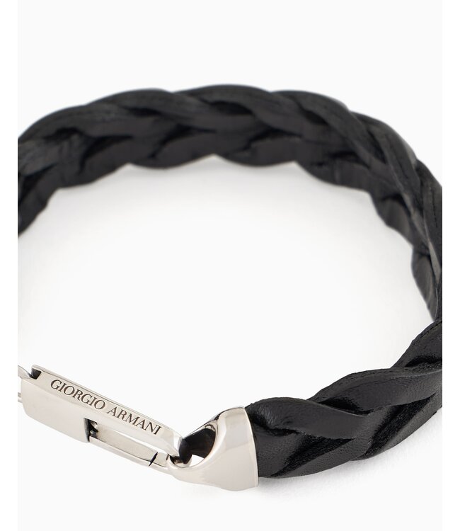 GIORGIO ARMANI Solid silver and braided leather bracelet