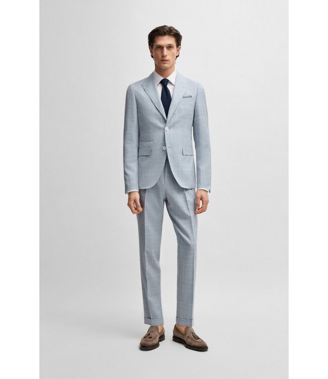 BOSS Costume slim en laine, soie et lin à carreaux