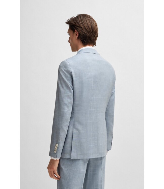 BOSS Costume slim en laine, soie et lin à carreaux
