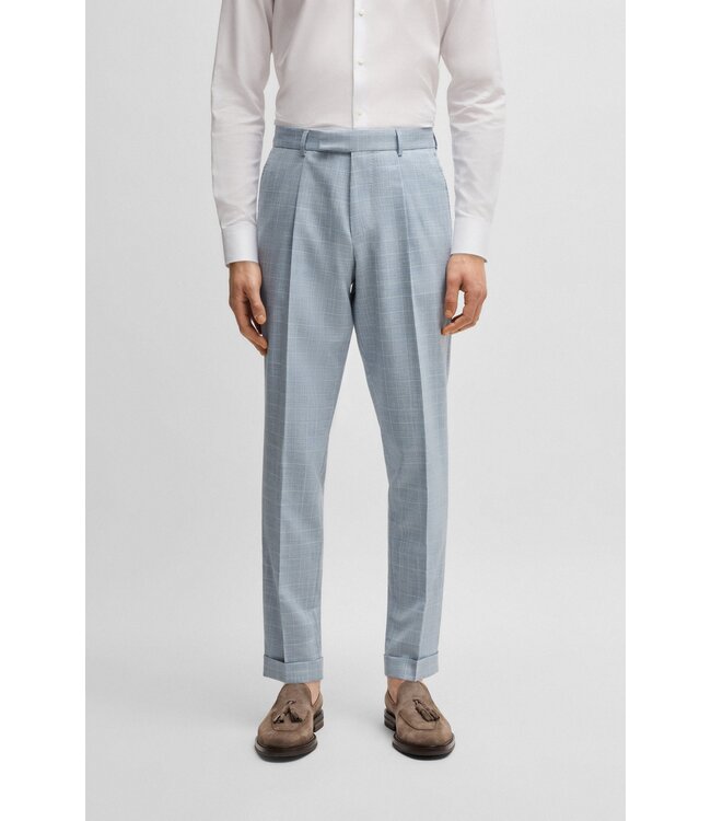 BOSS Costume slim en laine, soie et lin à carreaux