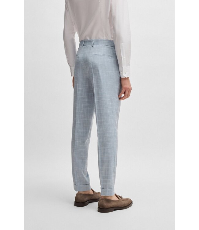 BOSS Costume slim en laine, soie et lin à carreaux