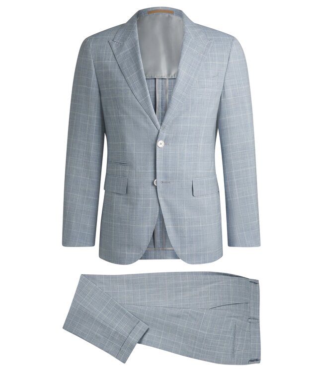 BOSS Costume slim en laine, soie et lin à carreaux