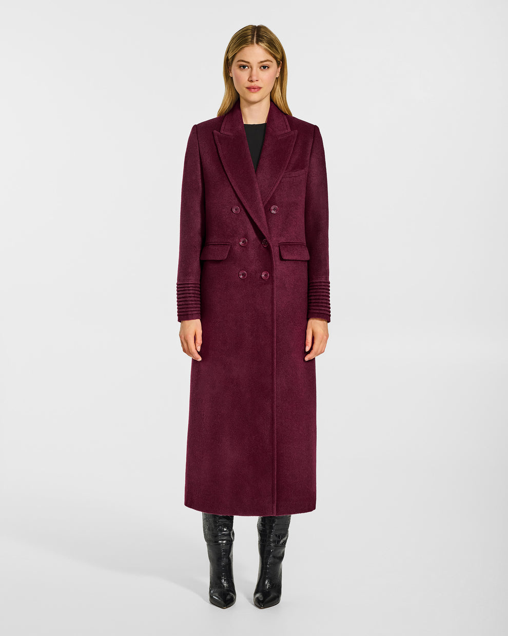 Baby Alpaca Maxi Double Breasted Peak Collar Coat