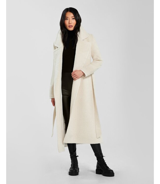 SENTALER Manteau cache-cœur en alpaca bouclé à long col cranté