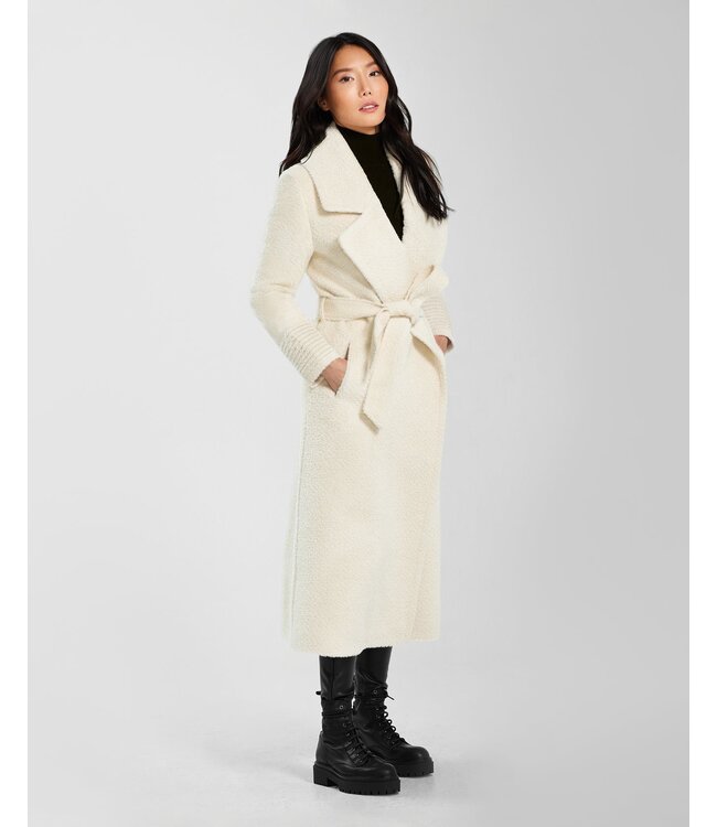 SENTALER Manteau cache-cœur en alpaca bouclé à long col cranté