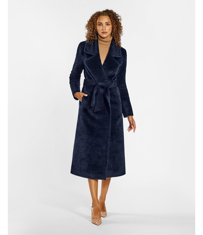 SENTALER Bouclé Alpaca Long Notched Collar Wrap Coat SEN20-2060BU