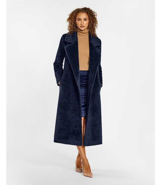 SENTALER Bouclé Alpaca Long Notched Collar Wrap Coat SEN20-2060BU