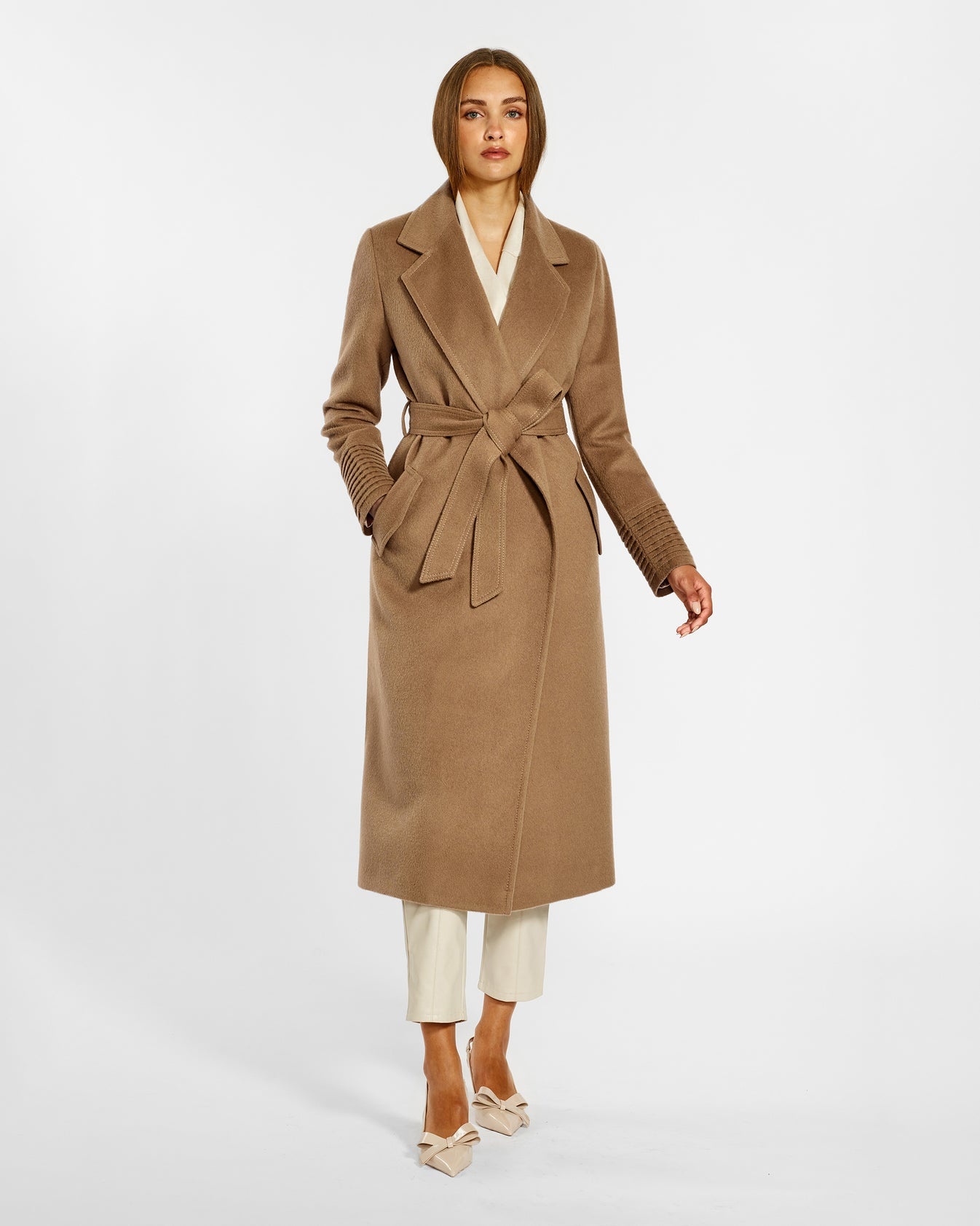 Baby Alpaca Long Notched Collar Wrap Coat
