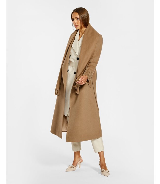 SENTALER Manteau Long Croisé en Baby Alpaga à Col à Revers