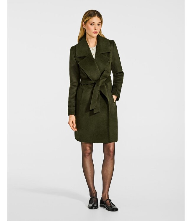 SENTALER Baby Alpaca Mid Length Large Notched Collar Wrap Coat