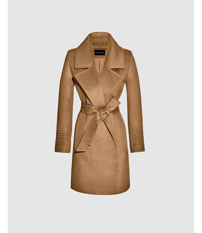 SENTALER Manteau Croisé Mi-Long en Bébé Alpaga à Grand Col Cranté