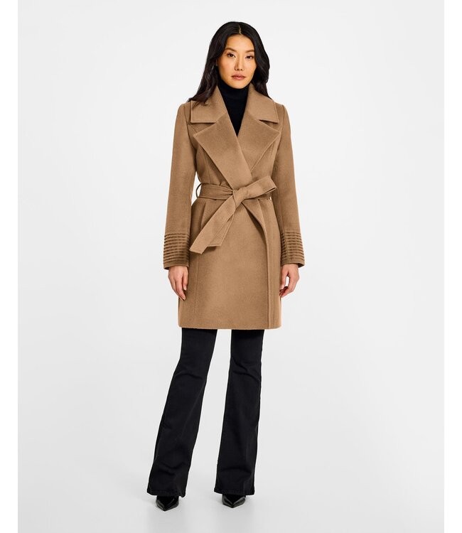 SENTALER Baby Alpaca Mid Length Large Notched Collar Wrap Coat