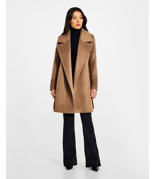 SENTALER Baby Alpaca Mid Length Large Notched Collar Wrap Coat