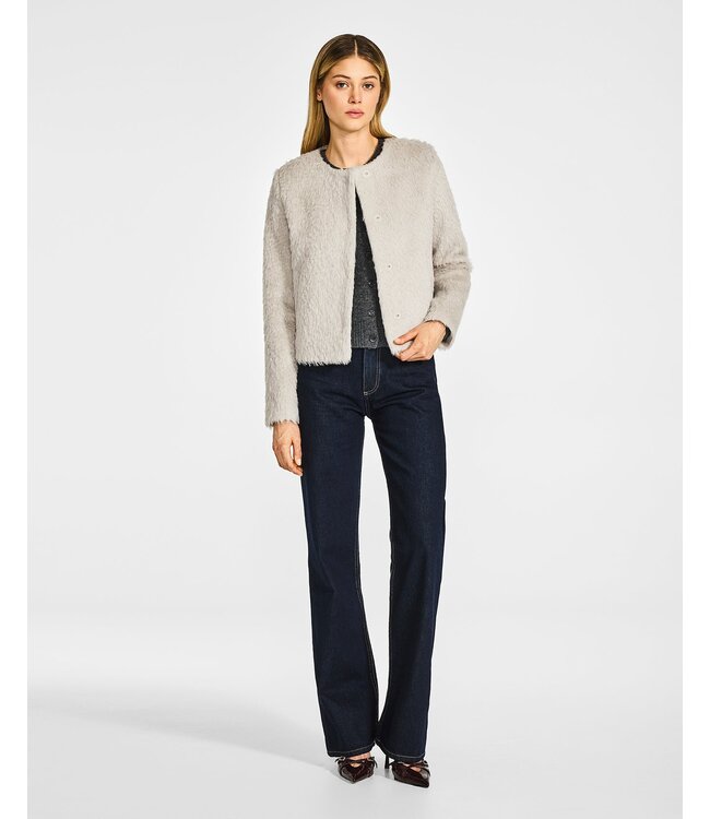 SENTALER Textured Suri Alpaca Collarless Moto Jacket
