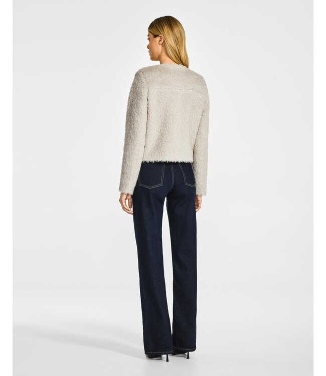 SENTALER Textured Suri Alpaca Collarless Moto Jacket