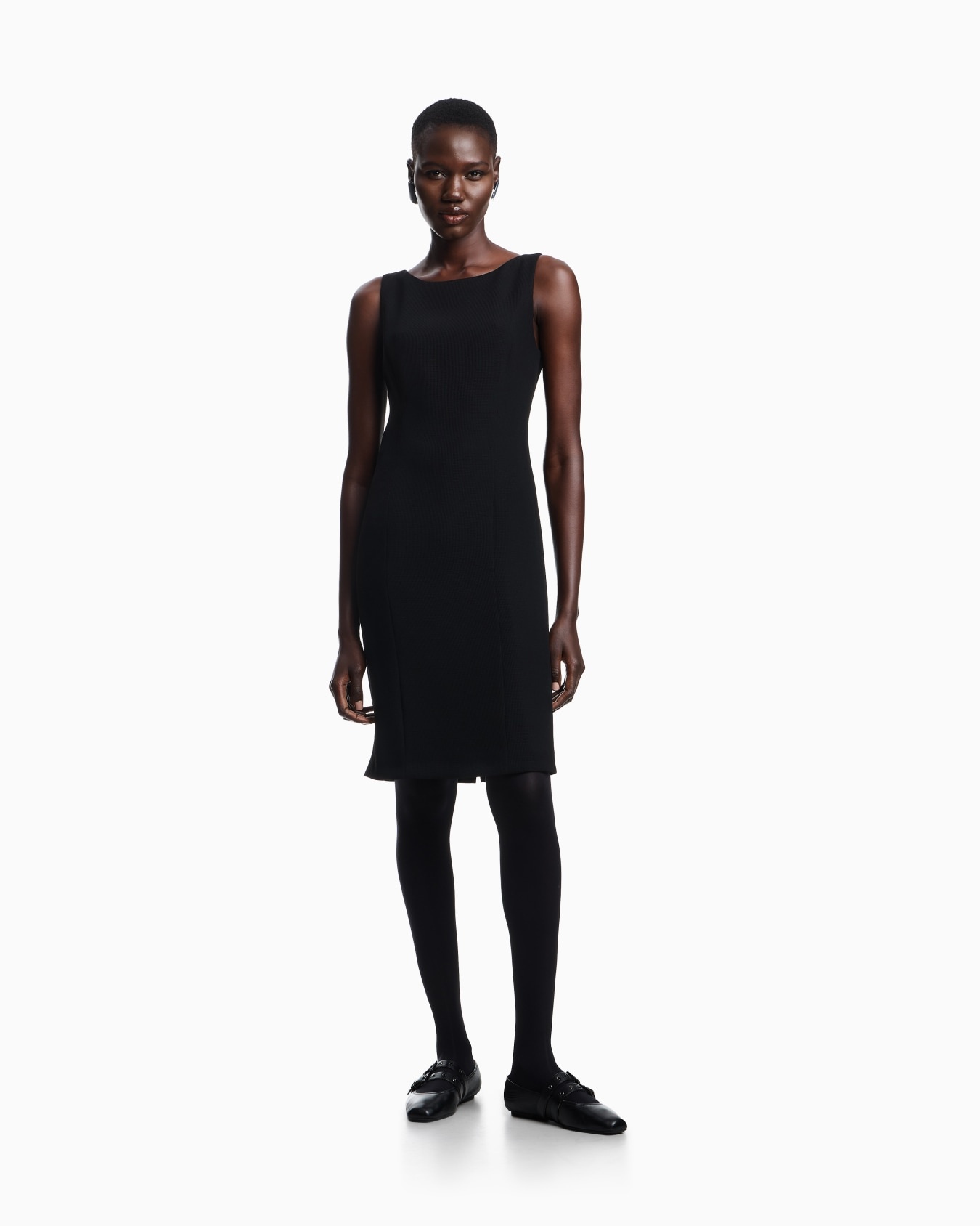 Waffle-Weave Technical Fabric Sheath Dress