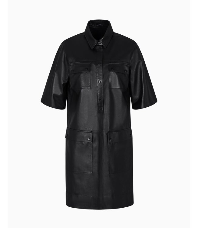 EMPORIO ARMANI Robe à Manches Courtes en Cuir Nappa