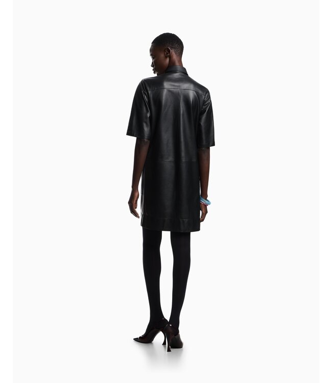 EMPORIO ARMANI Robe à Manches Courtes en Cuir Nappa