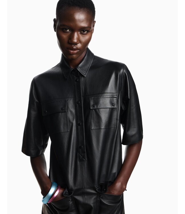 EMPORIO ARMANI Short-Sleeved Dress in Nappa Lambskin