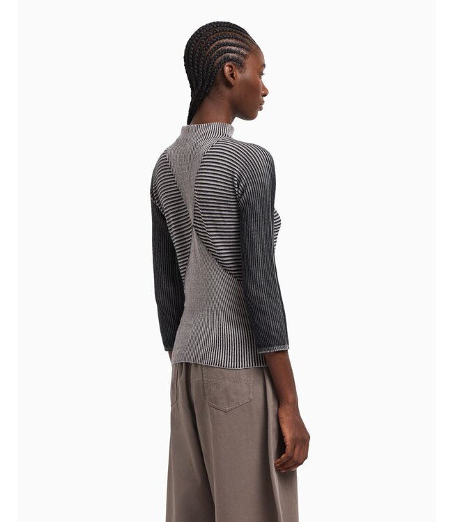 EMPORIO ARMANI Pull en Maille à Rayures et Point de Chaînette