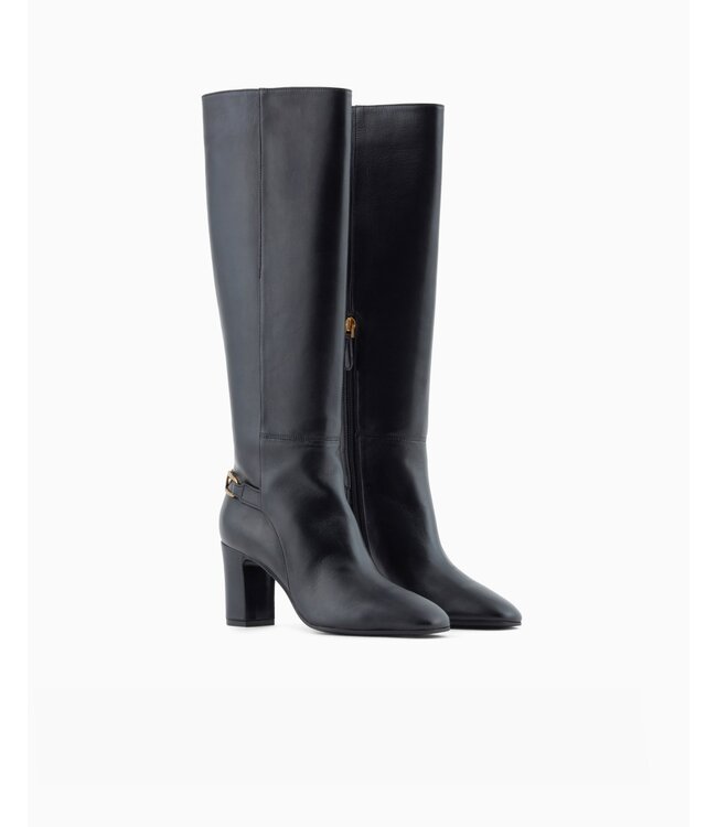 EMPORIO ARMANI Bottes en Cuir Nappa avec Bride et Plaque Aigle