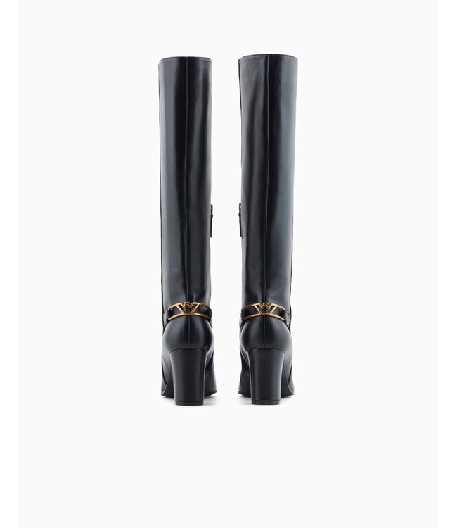 EMPORIO ARMANI Bottes en Cuir Nappa avec Bride et Plaque Aigle
