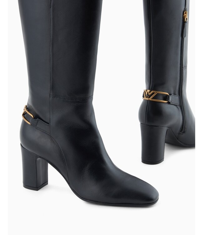 EMPORIO ARMANI Bottes en Cuir Nappa avec Bride et Plaque Aigle