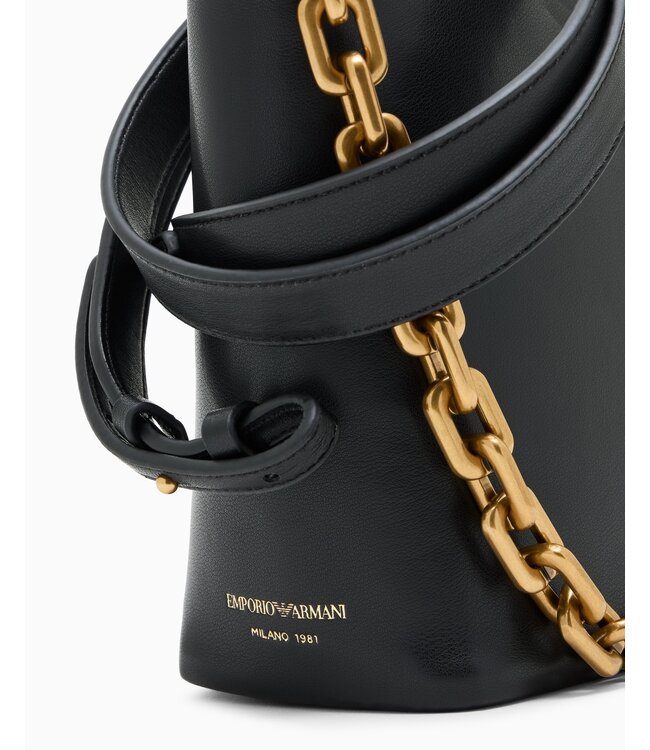 EMPORIO ARMANI Leather Small Hobo Bag with Chain
