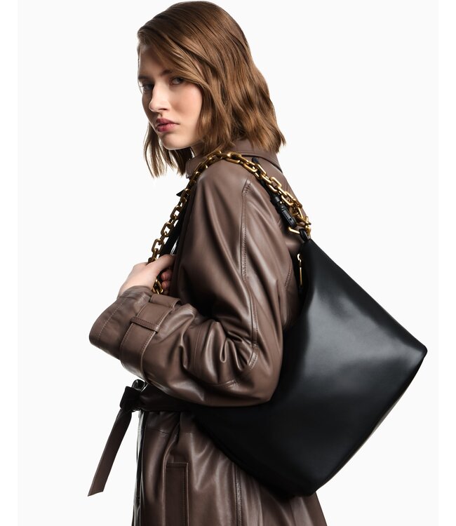 EMPORIO ARMANI Medium Leather Hobo Bag with Chain