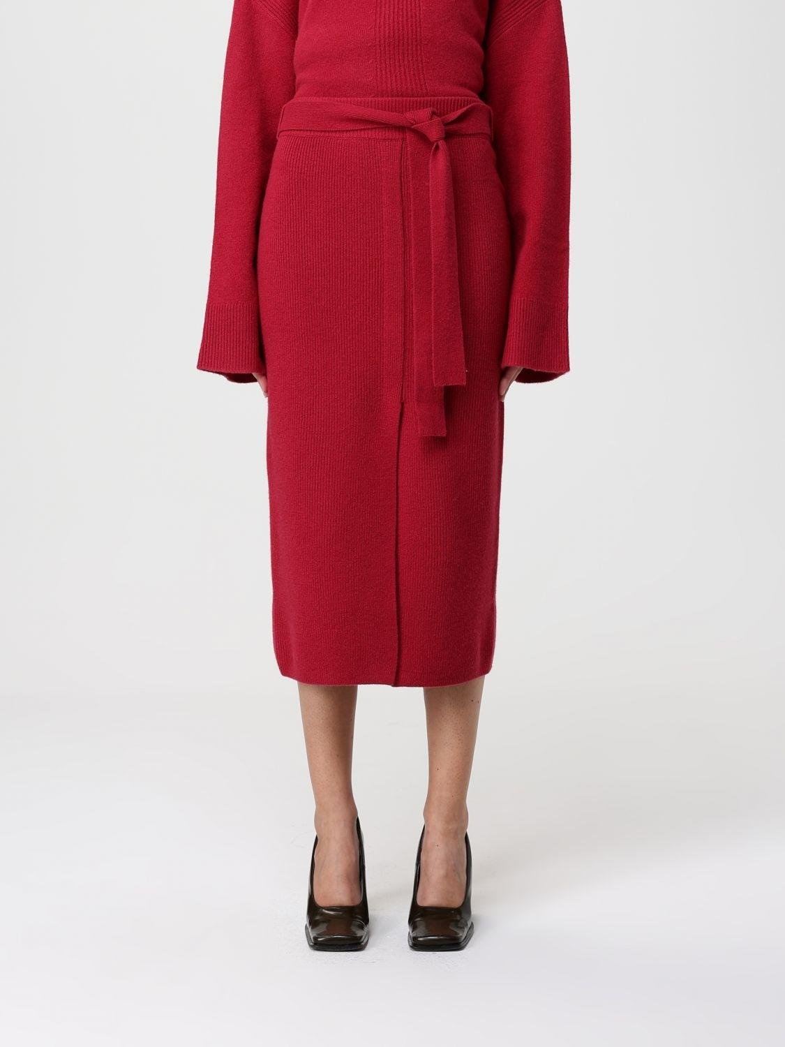 Wool Long Skirt With Slit and Belt