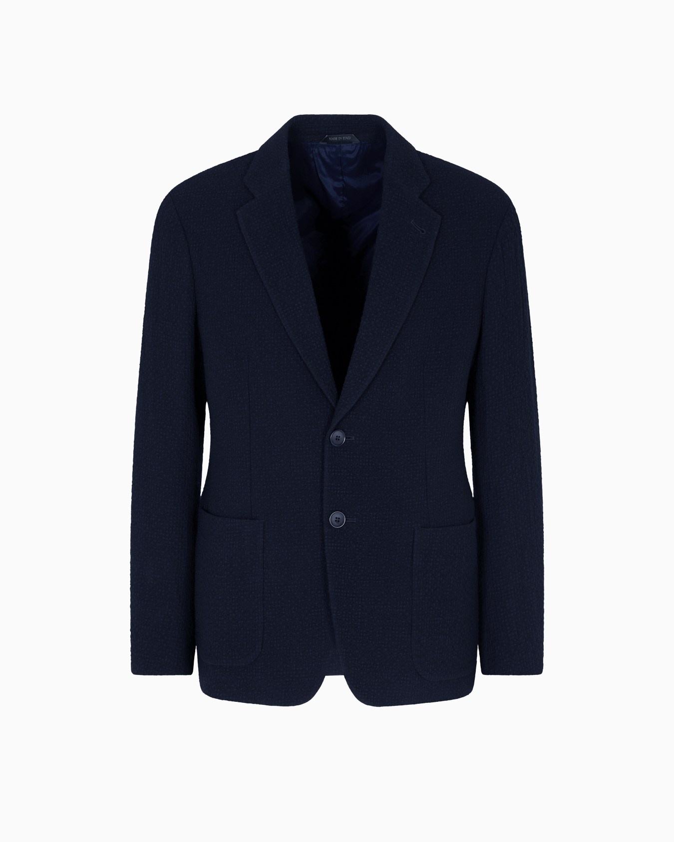 Single‑Breasted Jacket in Stretch Wool Seersucker
