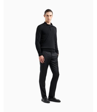 GIORGIO ARMANI Long-Sleeved Polo Shirt in Virgin Wool