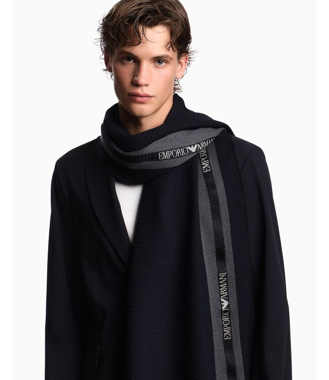 EMPORIO ARMANI Wool Scarf With Logo Tape