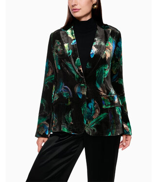 MARC CAIN Velvet Blazer with Feather Print & Fur Detail MARC CAIN Velvet Blazer with Feather Print & Fur Detail