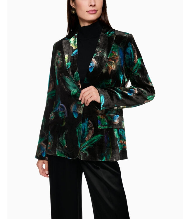 MARC CAIN Blazer en velours avec imprimé plumes et détails en fourrure