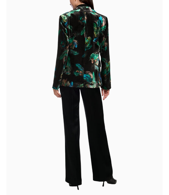MARC CAIN Blazer en velours avec imprimé plumes et détails en fourrure