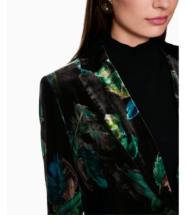 MARC CAIN Blazer en velours avec imprimé plumes et détails en fourrure